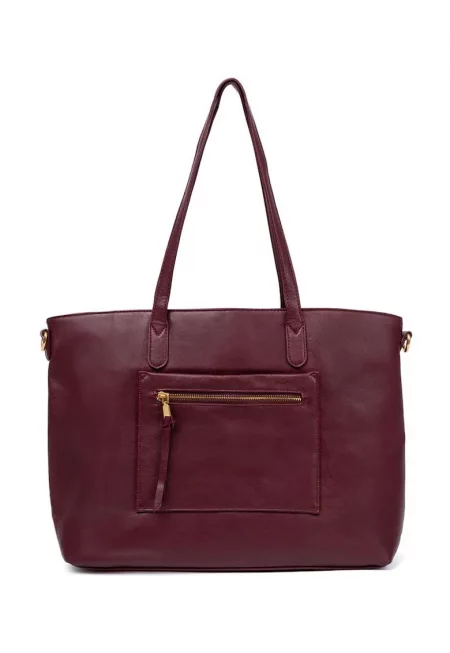 Дамска чанта  бордо със златни детайли - елегантен дизайн - полиестерен материал