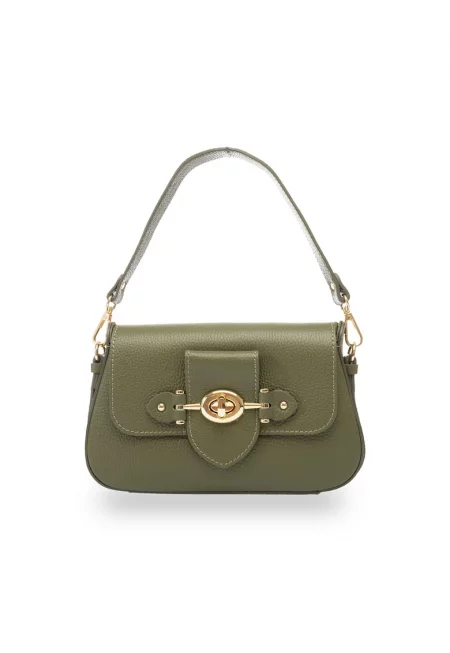 Дамска чанта от естествена кожа -  Eva - Маслинено зелено - 23x12.5x5.5cm