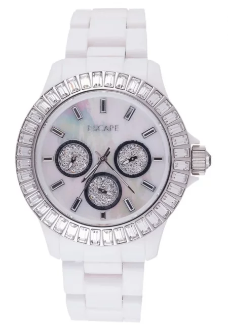 Дамски часовник  40 мм - бяла пластмасова каишка - водоустойчивост 5 ATM