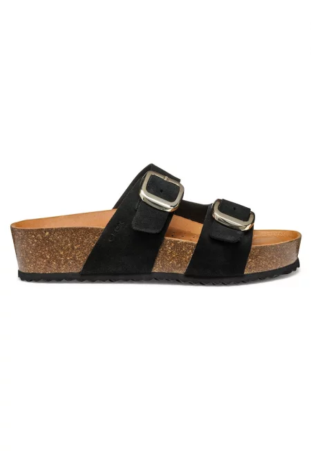 Дамски джапанки - D551DA-00022 -  Естествена кожа - Черен - Черен