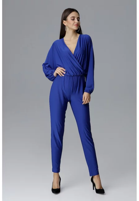 Дамски гащеризон -  дълъг ръкав - сапфирено син - полиестер и еластан