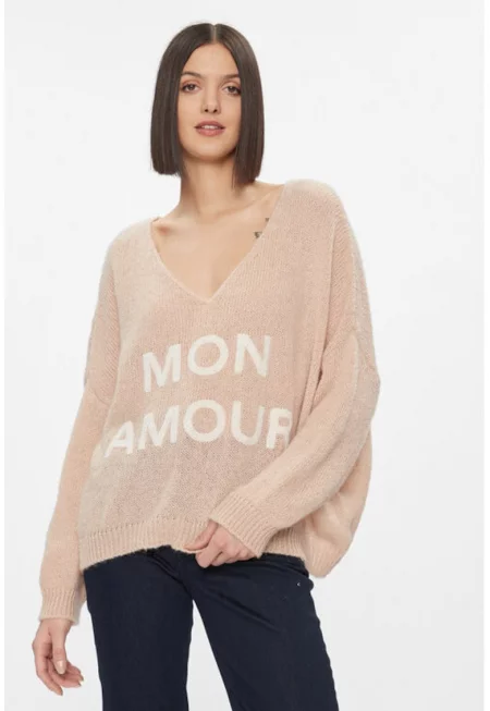 Дамски пуловер -  303878658 - Акрил/Полиамид/Мохер - Един размер INTL - Бежов