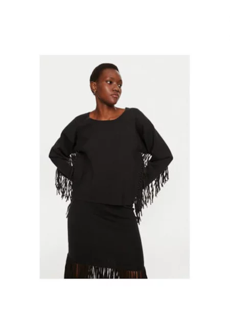 Дамски пуловер -  304135538 - Вискоза/Полиамид - Черен - Черен