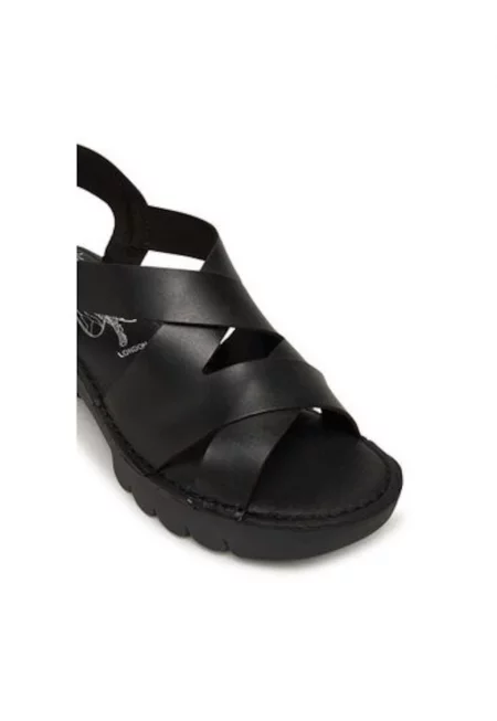 Дамски сандали - ERIA536FLY -  Естествена кожа - Черен - Черен