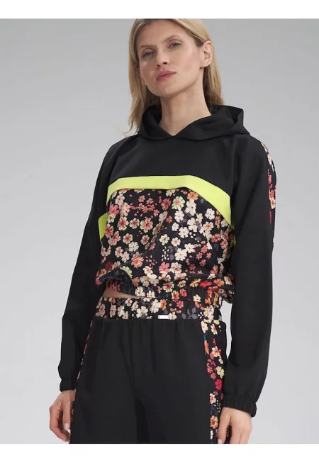 Дамски суичър  двуцветен - с качулка - завършени ръкави - многоцветен - полиестер -