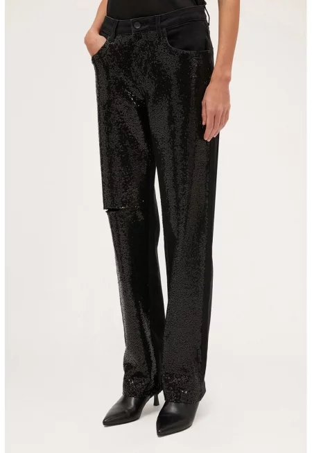 Дънки с пайети - Черен