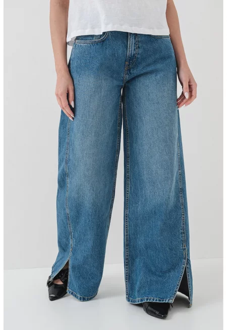 Дънки с широк крачол и цепки - Прашно синьо