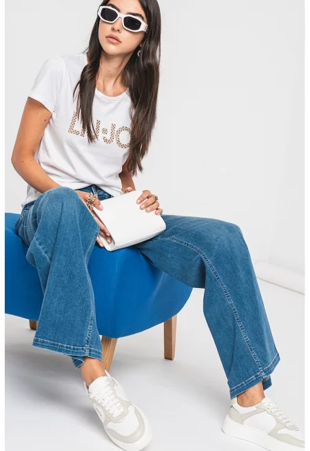 Дънки с висока талия и широк крачол - Пастелносин