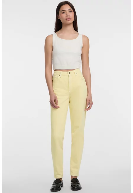 Дънки стил Mom Fit - Сламеножълт