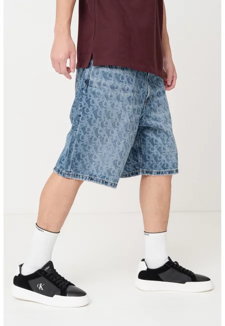 Дънкови бермуди със свободна кройка - Тъмносин/Мръснобял