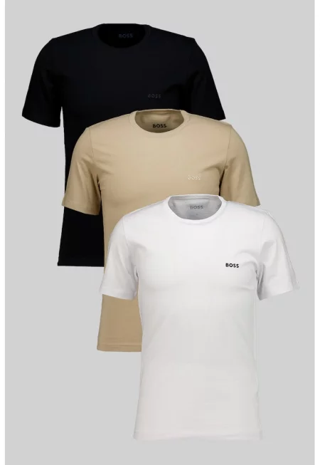 Домашна тениска с овално деколте - 3 броя - Бял/Черен/Бежов