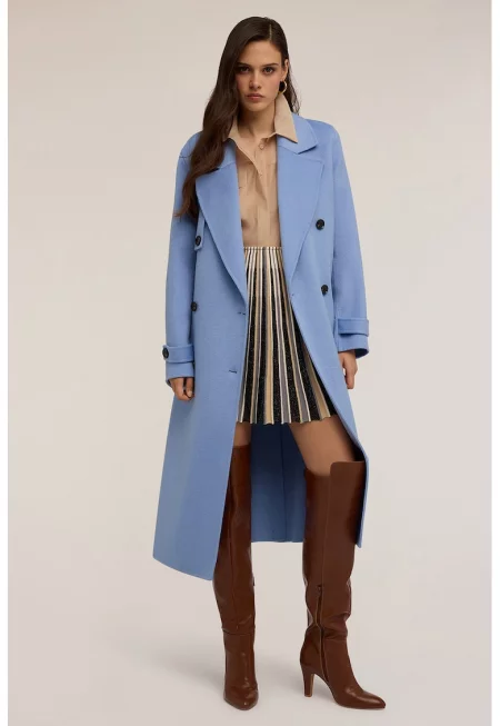 Двуредно палто с вълна с раздвоен ревер