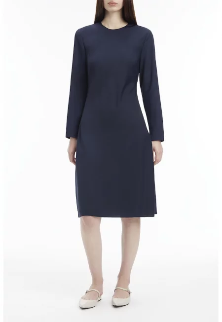 Едноцветна миди рокля - Тъмносин