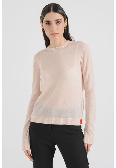 Ефирен пуловер Monique с вълна - Бледо розово