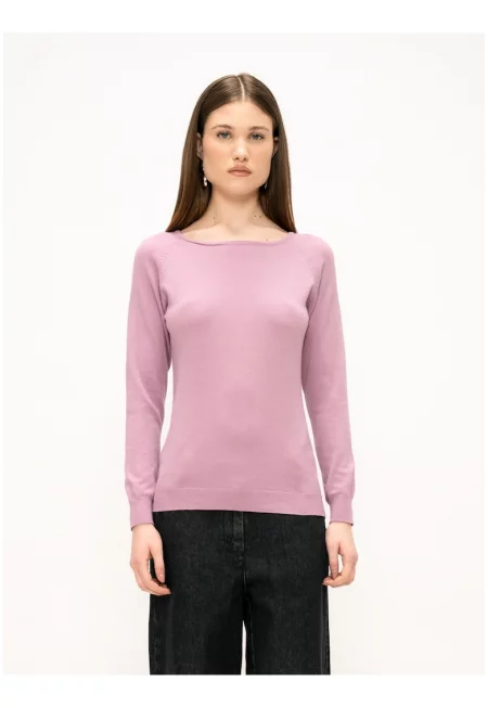 Фино плетен пуловер с ръкави реглан - Лилав