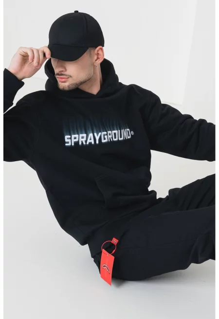 Худи с лого и джоб кенгуру - Черен