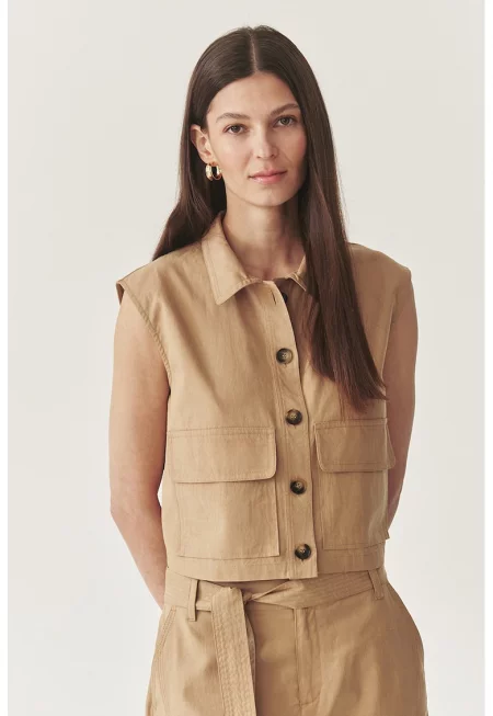 Къс елек с лиосел - Светлокафяв -