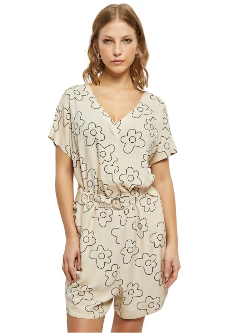 Къс гащеризон с колан и шпиц - Черен/Крем