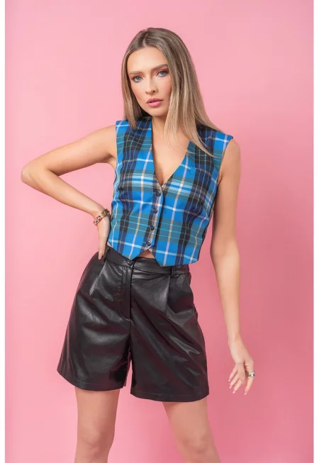 Къс панталон Afternoon Ambition от еко кожа с широк крачол - Черен