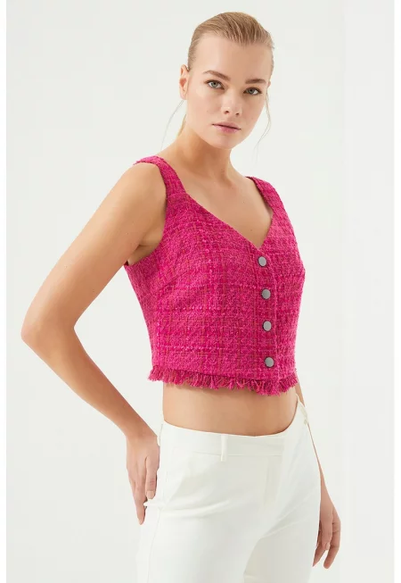 Къс топ с шпиц и ресни - Фуксия