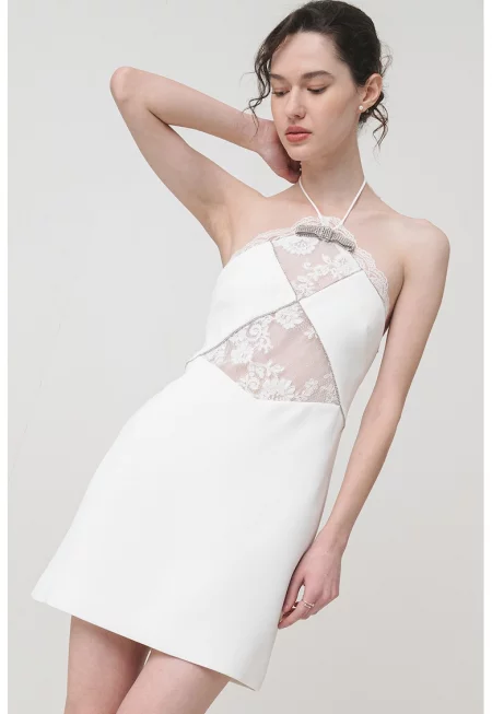 Къса халтер рокля - Бял