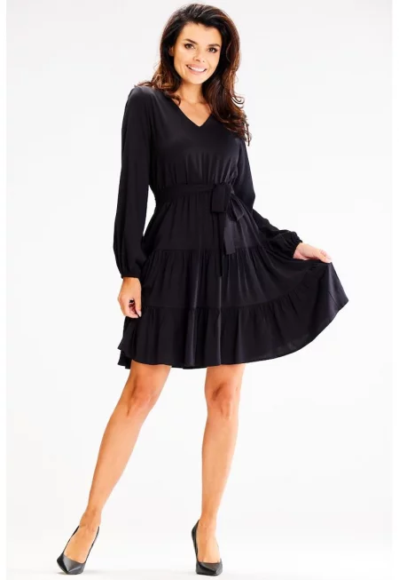 Къса рокля с дълъг ръкав - свободна кройка - вискоза A603