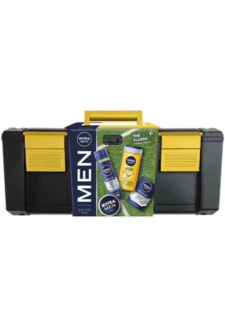 Комплект  Men Toolbox Classic: Крем Nivea Men Creme - 75 мл + Гел за бръснене Nivea Men Protect & Care - 200 мл + Балсам за след бръснене Nivea Men Protect & Care - 100 мл + Душ гел Nivea Men 