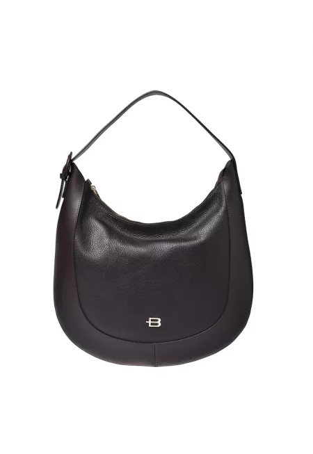 Кожена чанта хобо - Тъмнокафяв