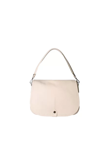 Кожена чанта през рамо с капаче - Бежов