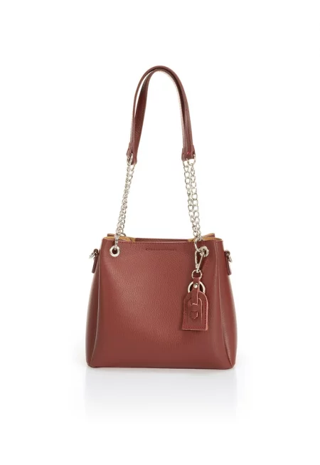 Кожена чанта с дръжки тип верижка - Bordeaux