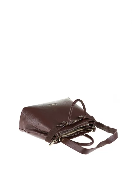 Кожена чанта за рамо Lumina Chic с декоративна тока - Тъмнокафяв