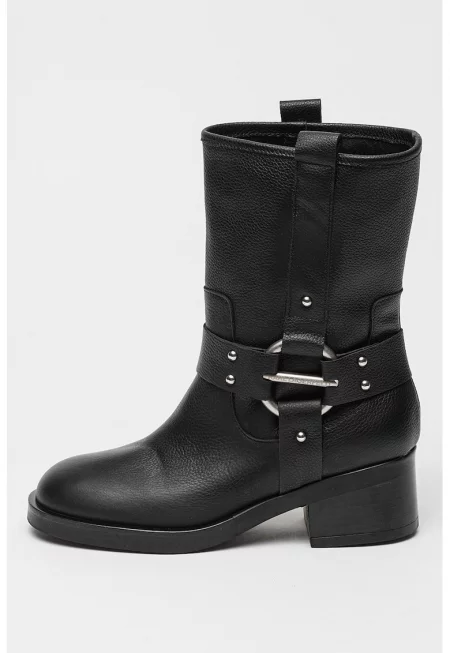 Кожени боти с масивен ток - Черен