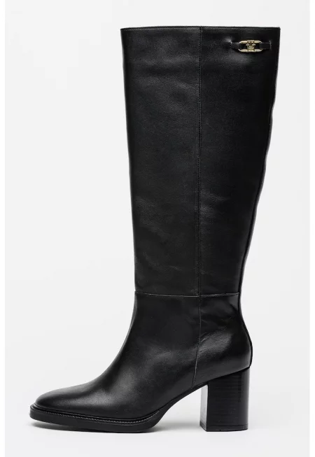 Кожени ботуши до коляното с масивен ток