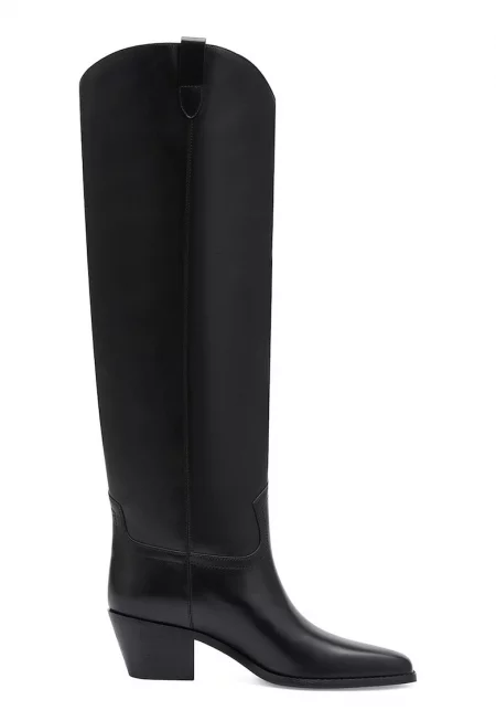 Кожени ботуши с масивен ток - Черен