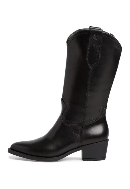 Кожени ботуши с остър ток - Черен