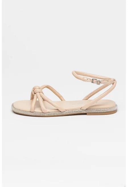 Кожени сандали с каишка на глезена - Праскова