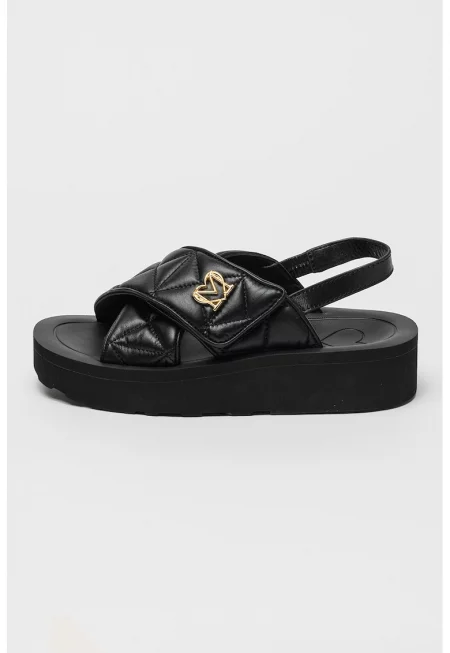 Кожени сандали с лого - Черен