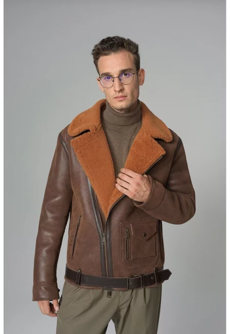 Кожено яке с джобове - Кафяв