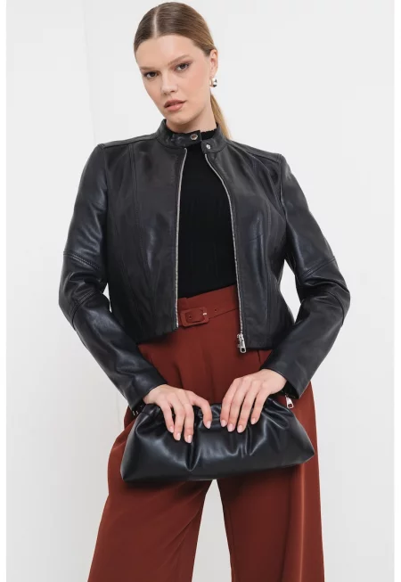 Кожено яке с цип - Черен