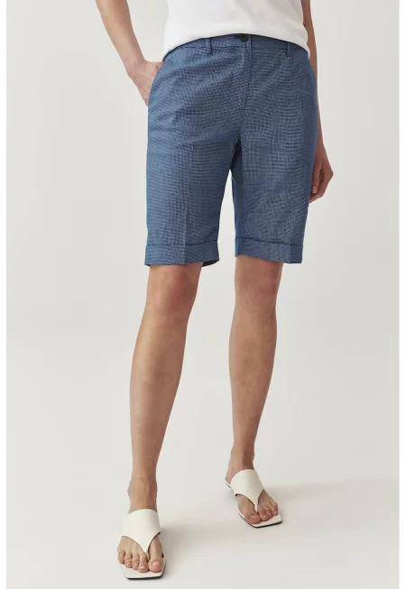 Ленен къс панталон със средна талия - Тъмносин