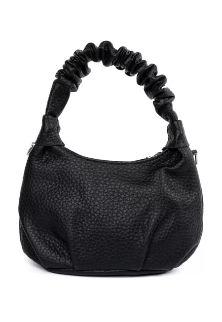 Малка черна чанта с набръчкана дръжка