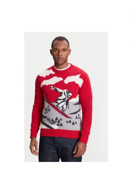 Мъжки пуловер  1244K108R - Вълна/Найлон - Червен - Червен