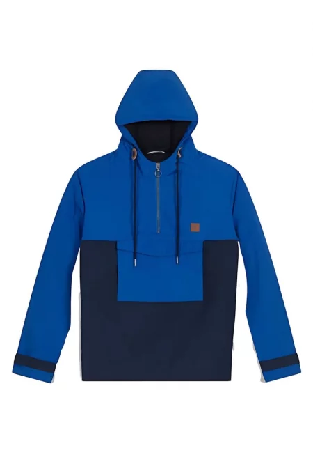 Мъжко зимно яке -  Dourdan - синьо - полиестер - с качулка - джобове -