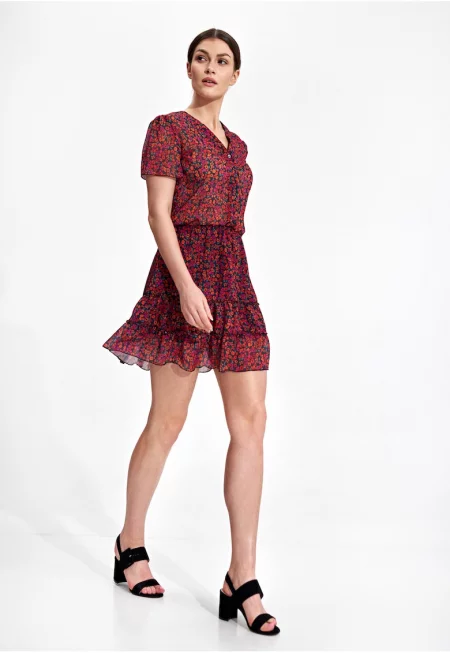 Мини рокля -  флорален принт - бохемски - полиестер - многоцветен