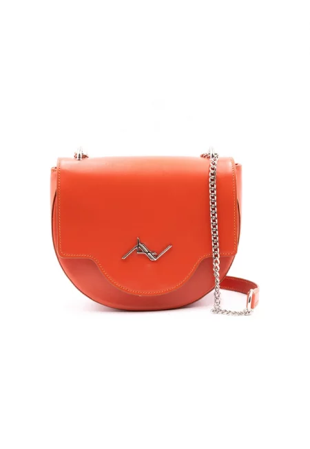 Овална кожена чанта през рамо - Оранжев