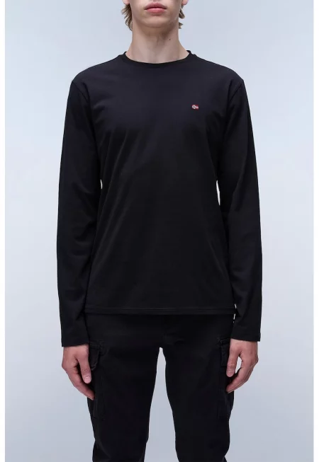 Памучна блуза Salis с овално деколте - Черен