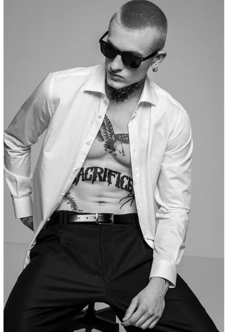 Памучна риза с дълги ръкави - Бял