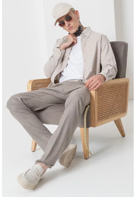 Памучна риза с класическа яка - Прашно жълто