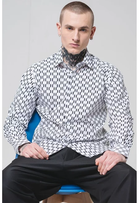 Памучна риза с монограм - Бял/Черен