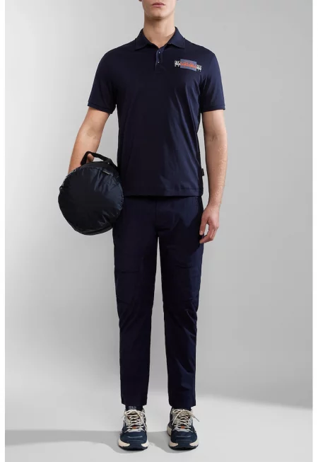 Памучна тениска с яка - Тъмносин